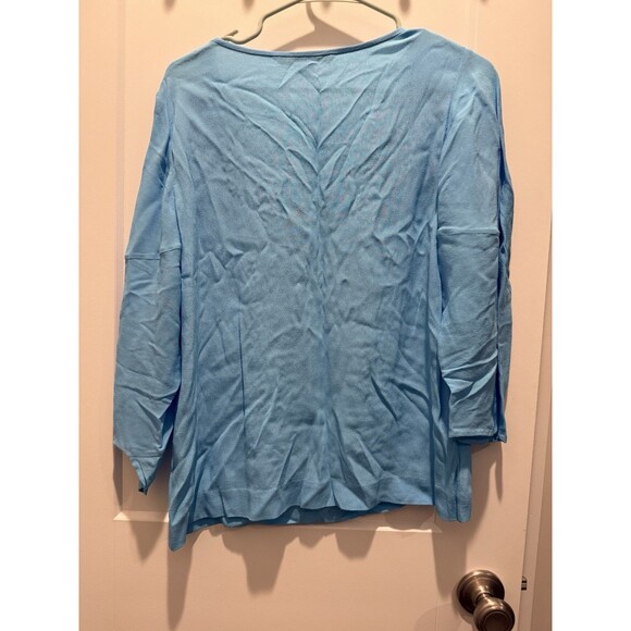 Diane Von Furstenberg Blouse Womens Size 6 Aqua Blue Puff Sleeve - Picture 4 of 4